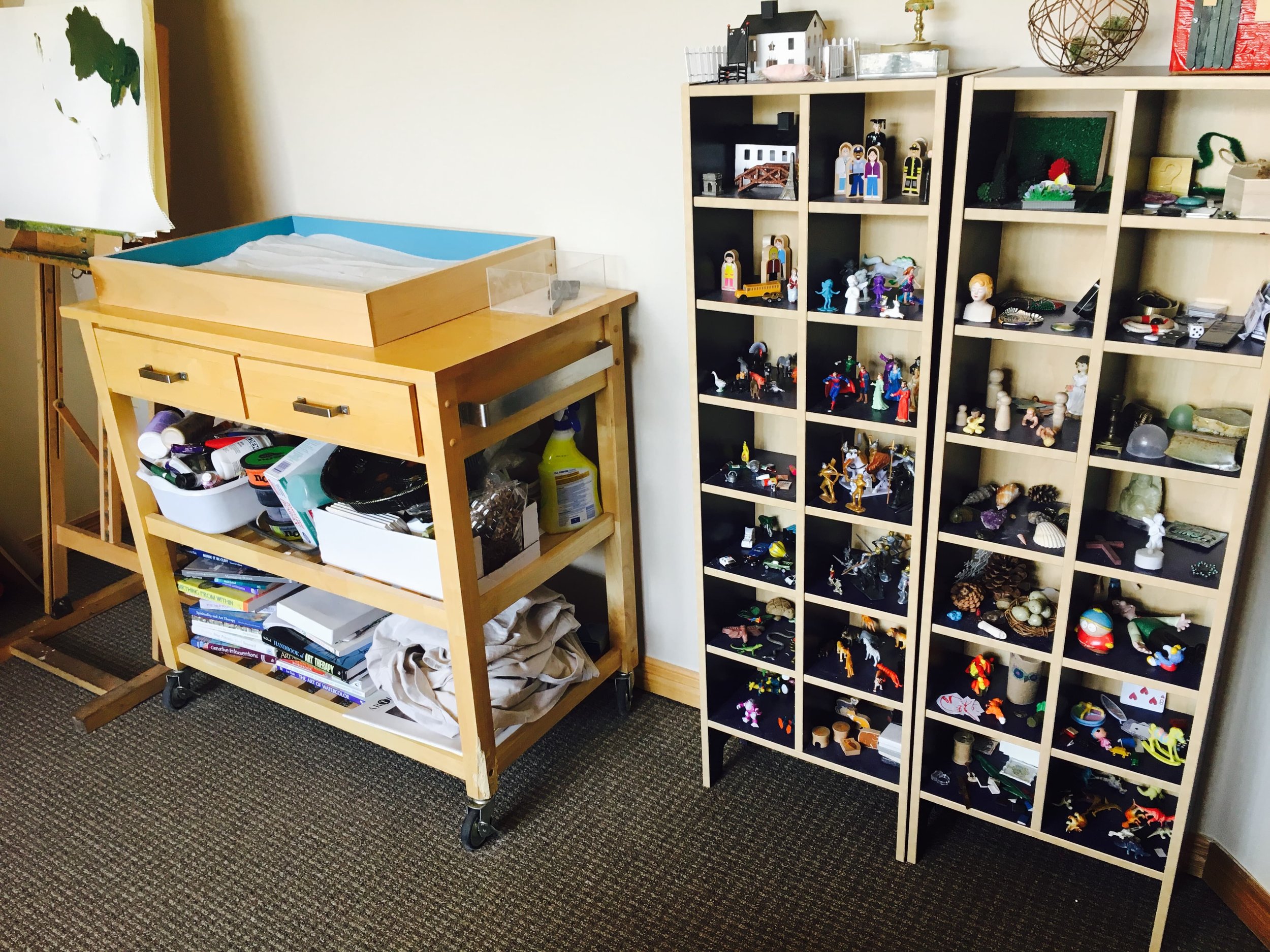 Art therapy office in Denver, CO with Sandplay therapy tools