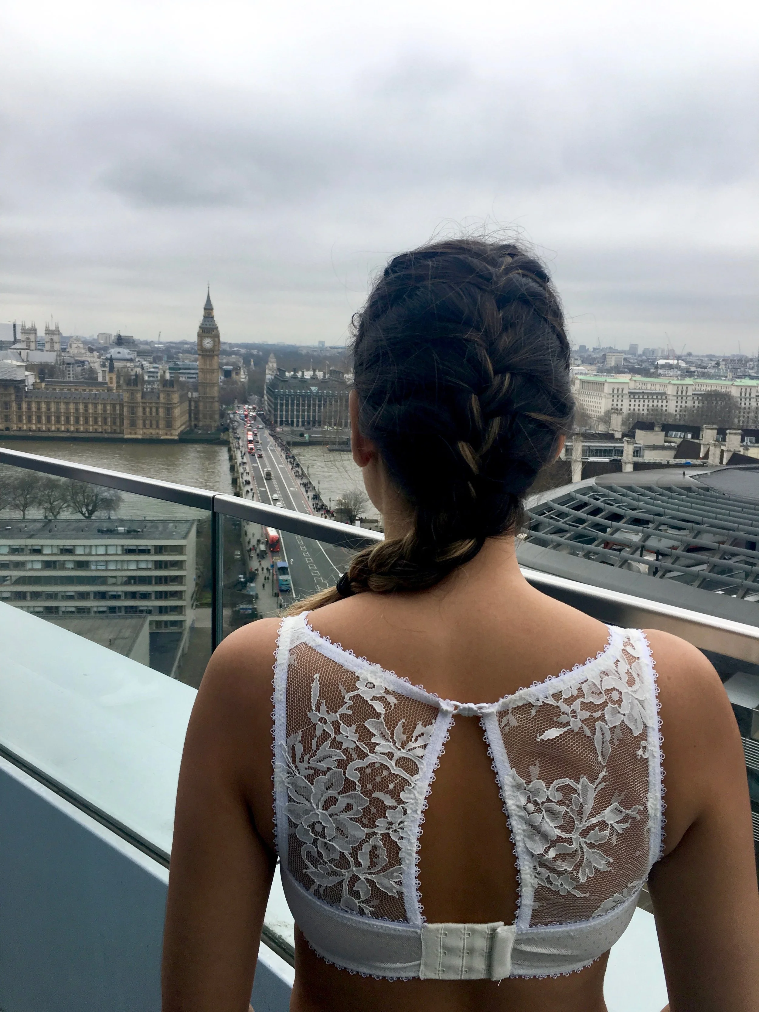 Backview of bridal high neck lace  bra 