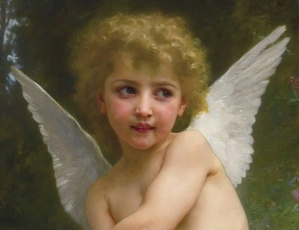 Tableau Encadré - Reproduction W. Bouguereau 'L'amour Est Sur Le Chapeau Ange' - Cadre Antique Baroque - 70x90 Cm - Fabriqué En Italie