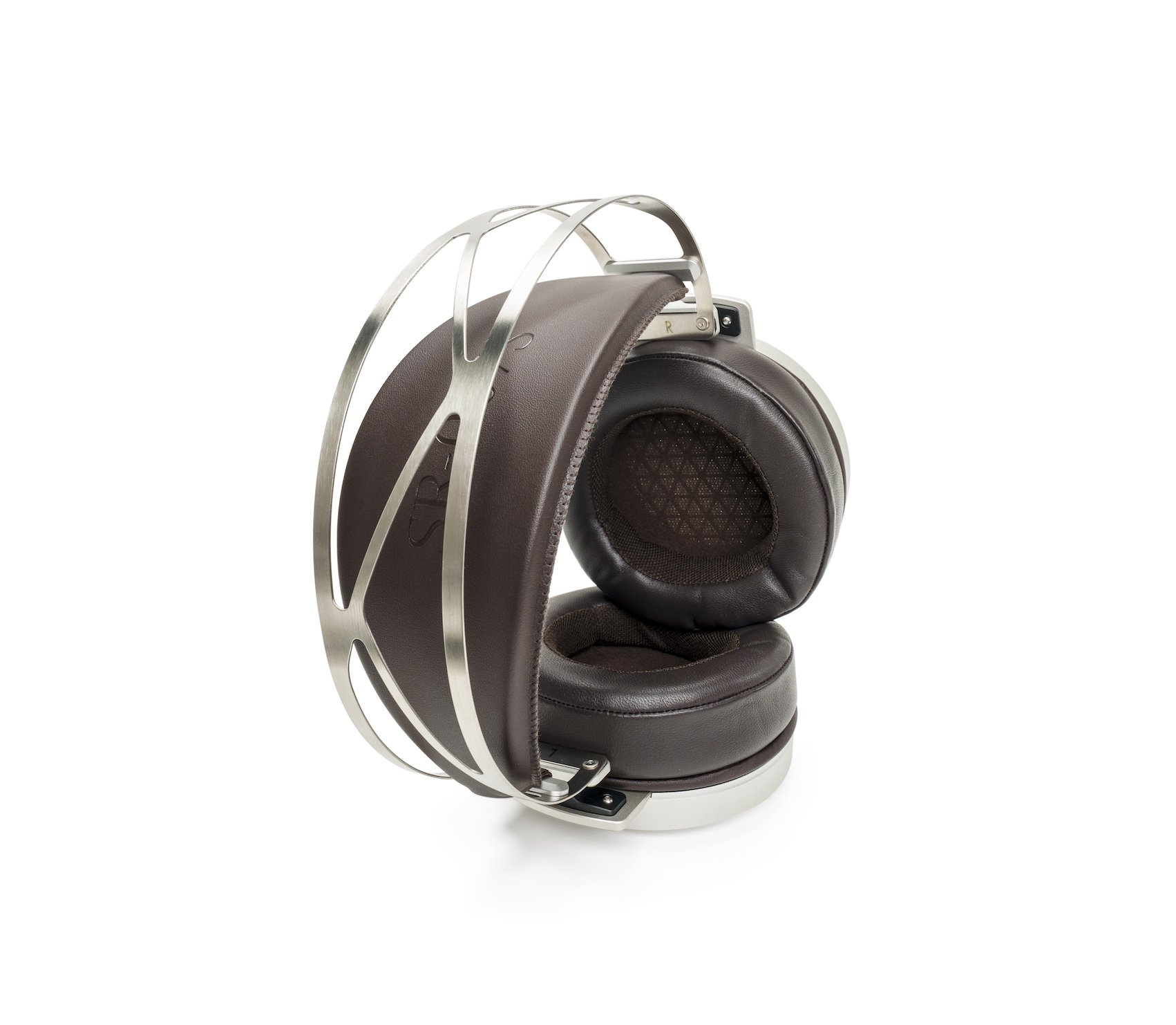 STAX SR-007S, top view, electrostatic headphones, leather headpad, leather ear pads