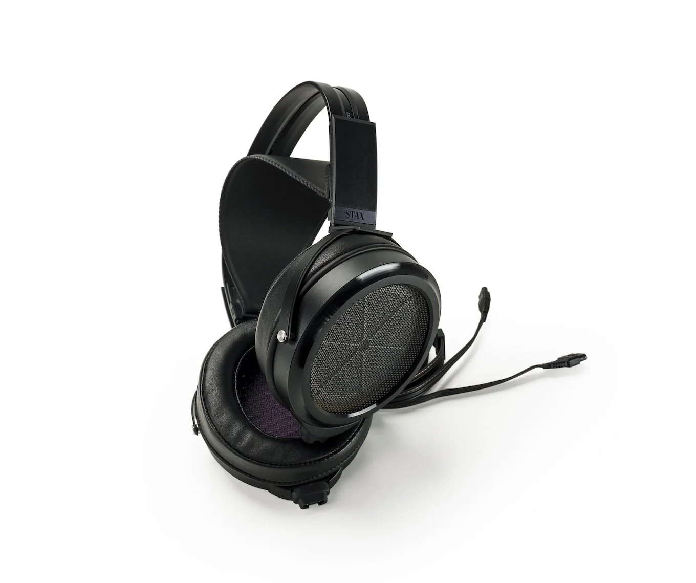 STAX SR-009D_electrostatic_headphones_black_removed_cable_side