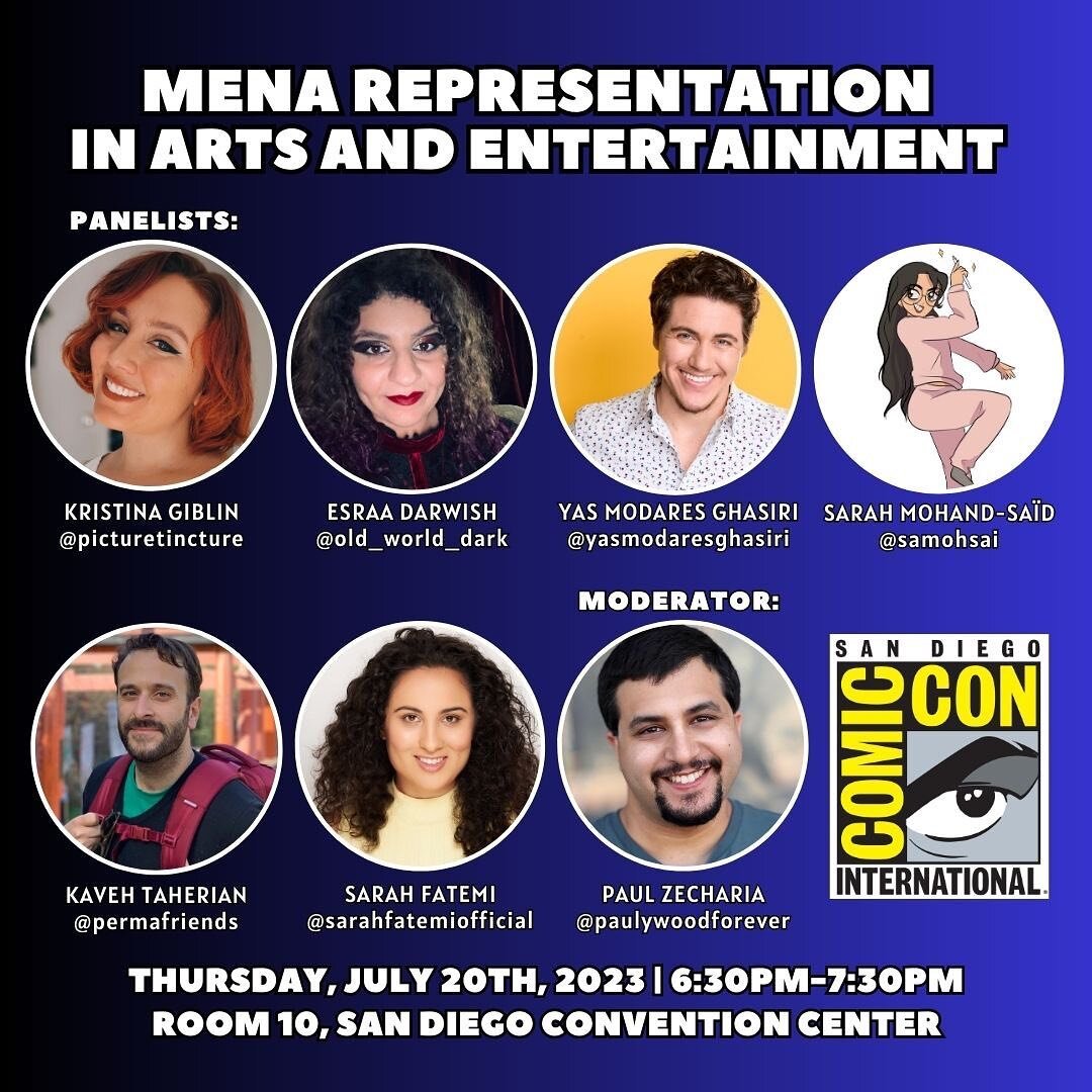 Don&rsquo;t be racist! Come see me and all these fine #MENA folks at @comic_con on our Thursday panel where I will try my best to bring every conversation back to jokes about onion burps and kabob naps like the old Persian man I am.