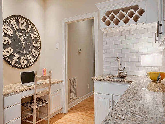 After desk in kitchen