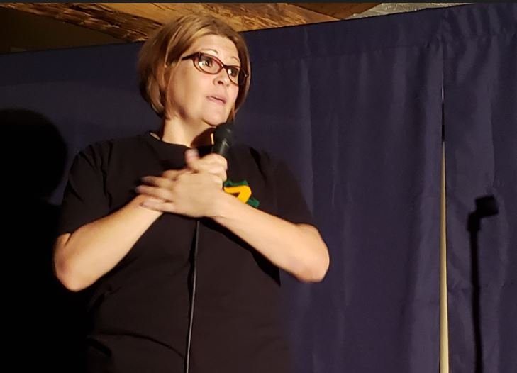 The woman in all black at Bricky's