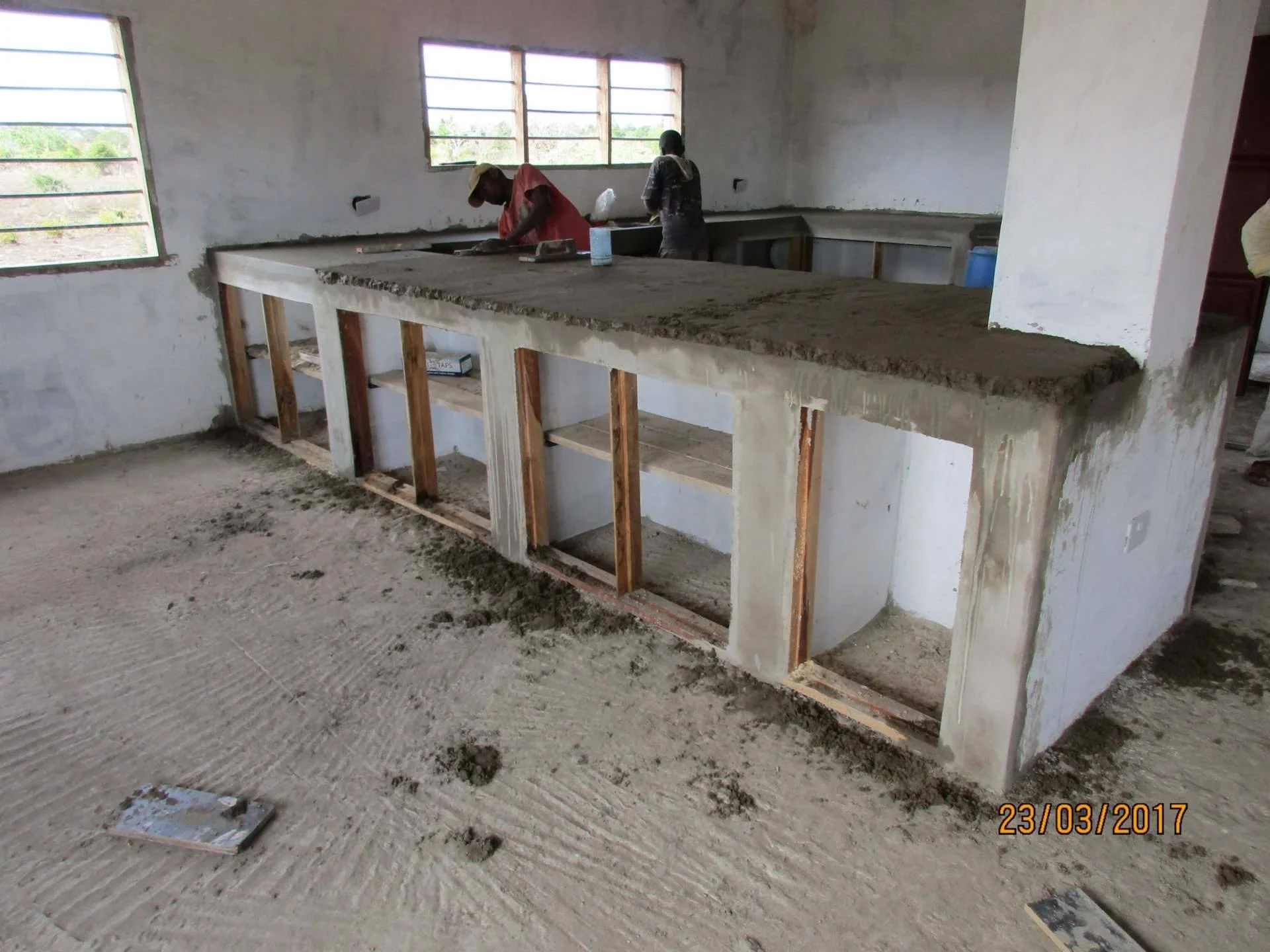 The kitchen surfaces being done