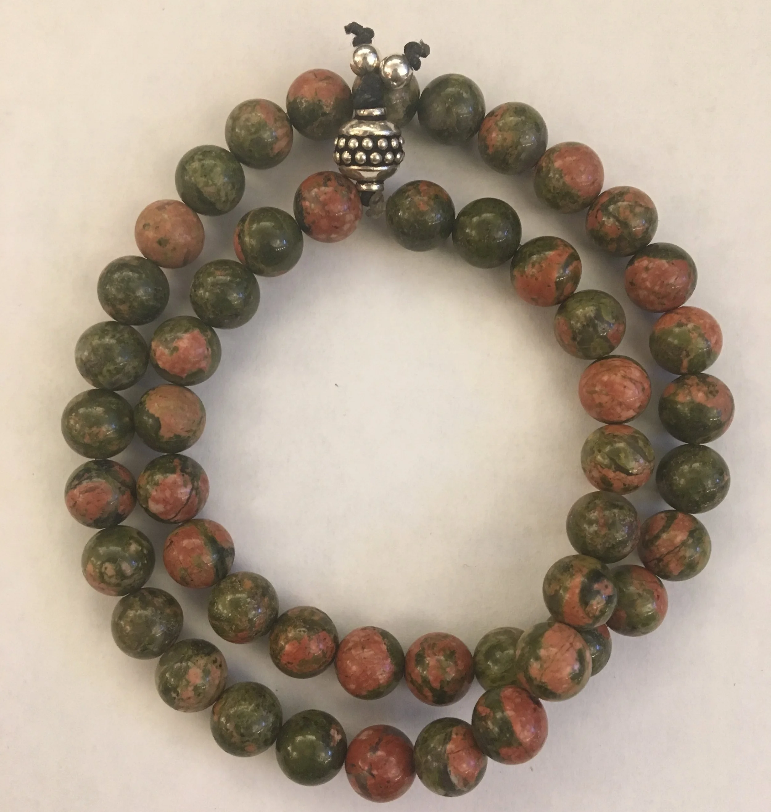 Unakite double strand bracelet with sterling silver guru bead