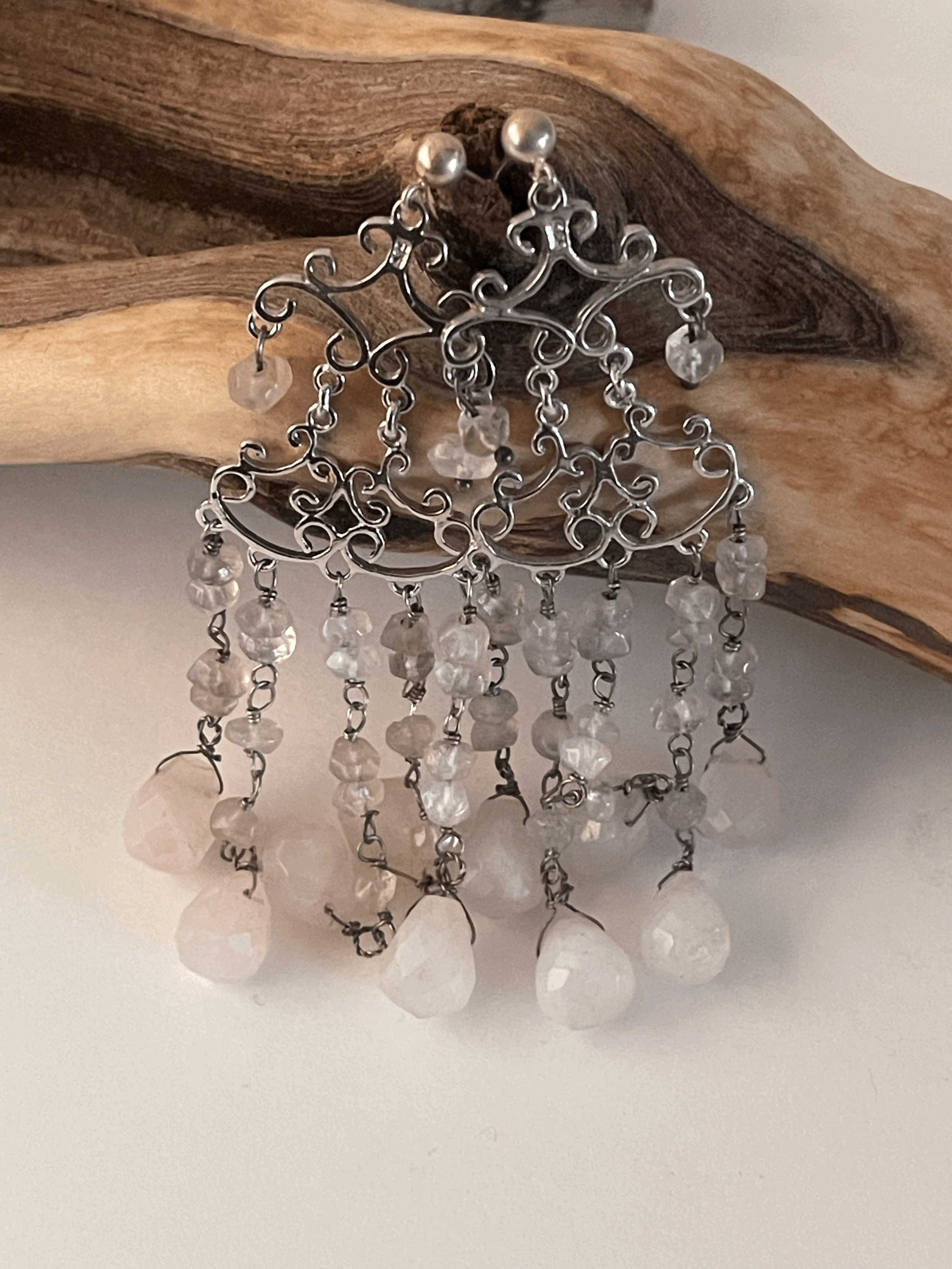 Rose quartz chandelier earrings