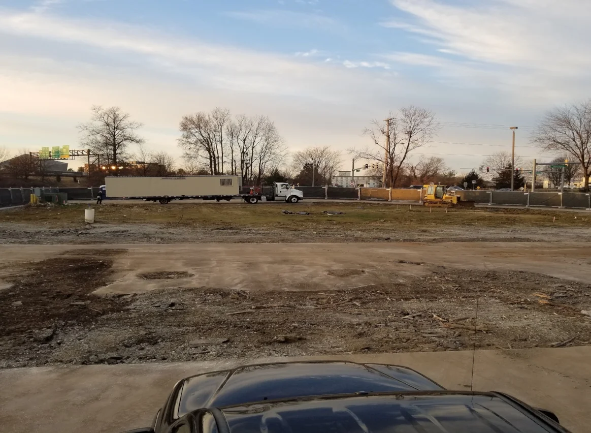 The before shot: Along with the concrete and brick work, we provided the certified pad and did all the site work.