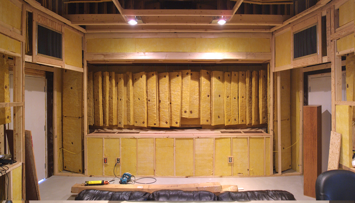 Control room with bass traps installed