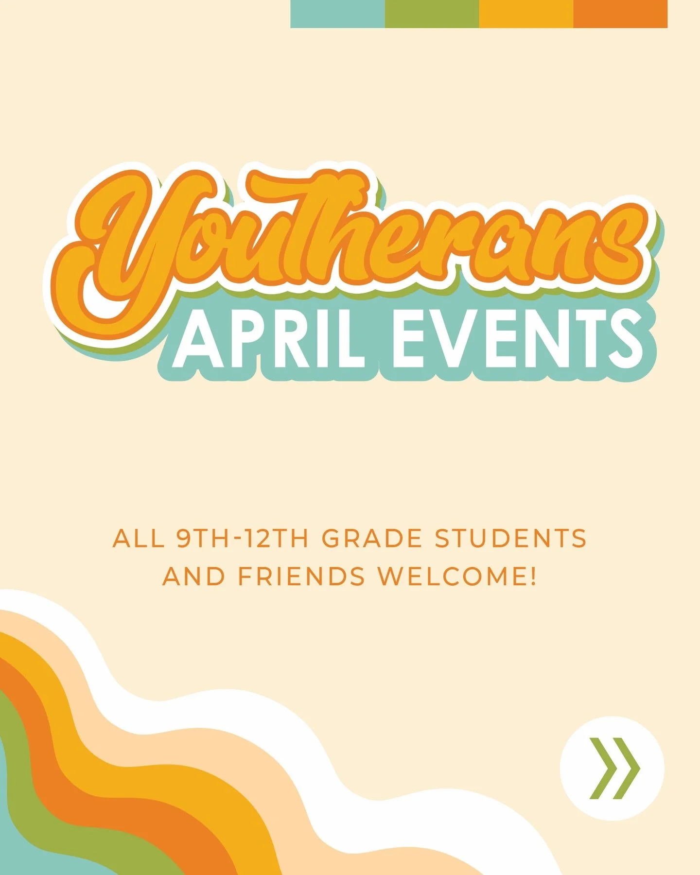 We are excited for Youtherans to start back up after Easter and for our FINAL Sunday Potluck of the school year! Invite your friends and don&rsquo;t miss out! 

📖 April 12 - Bible Study @ St. John&rsquo;s 
🏐 April 19 - Sports &amp; Games Night @ St