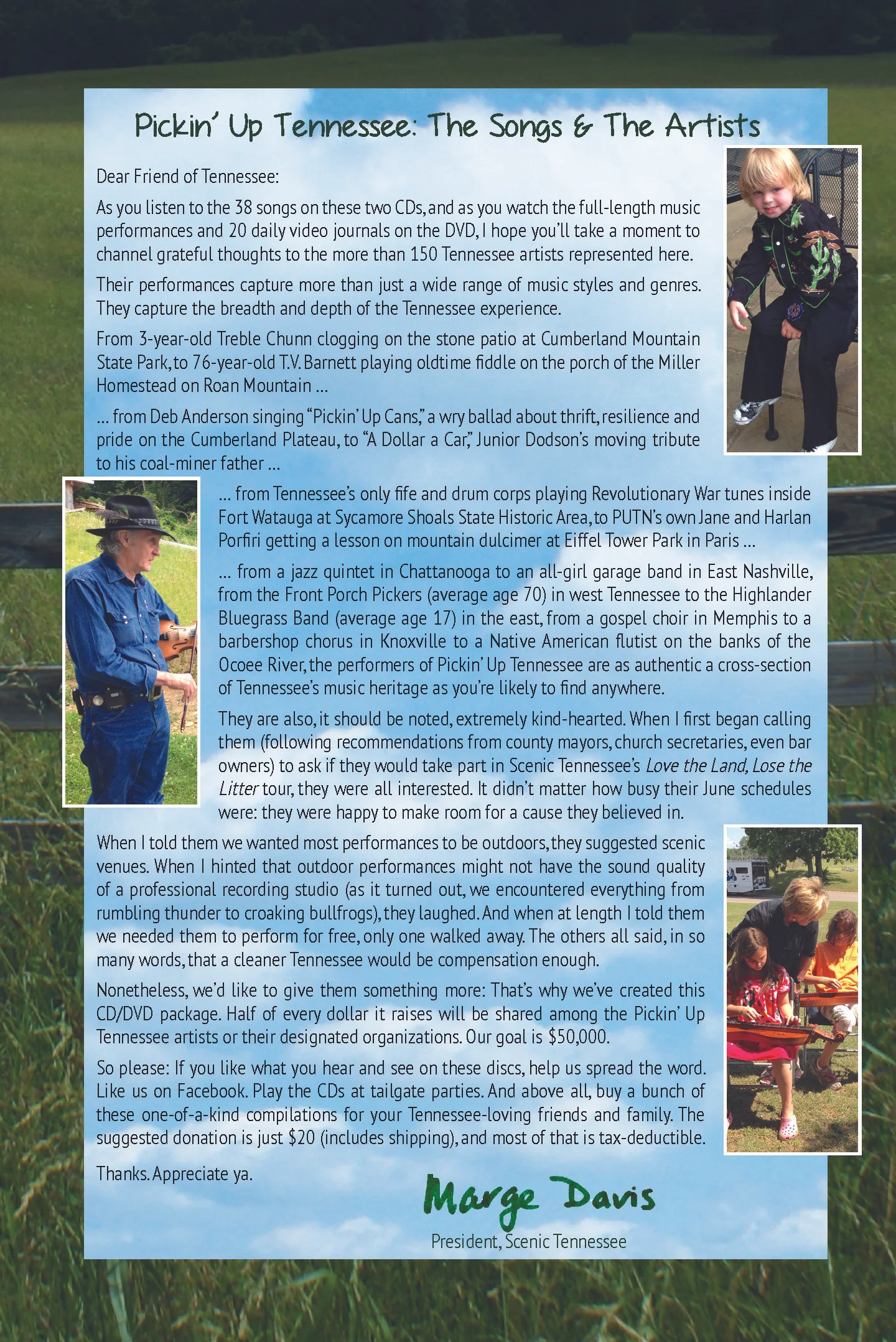 A letter of thanks to the people of Pickin' Up Tennessee, from the tour coordinator.