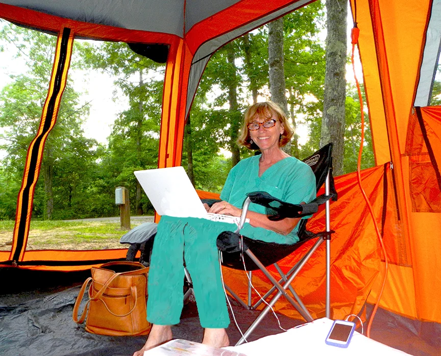 The Division of State Parks generously provided an extra campsite for tour coordinator Marge Davis and her Big Orange tent.