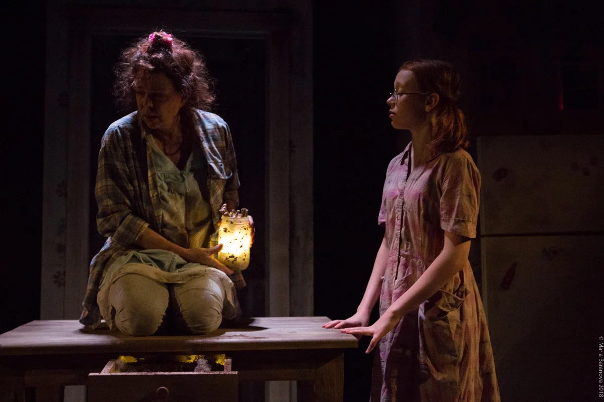 (l to r) Deirdre O'Connell & Clementine Belber in NEXT DOOR at New York Theatre Workshop production presented by Monk Parrots.