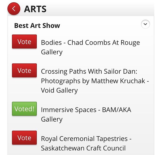 🌟 Very flattered to be nominated for a &quot;Best of Saskatoon&quot; in @planetsmagazine for our show at @aka_artist_run ! Don't forget to vote for us! 🌟 #yxeart #bestofsaskatoon #bamsaskatoon
