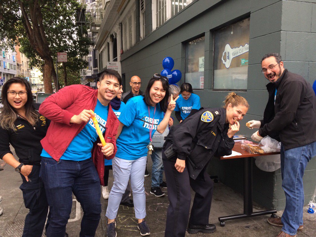 Commander Ewins with residents and staff from CCDC, Supervisor Kim's Office and TLCBD during #4Corner Friday