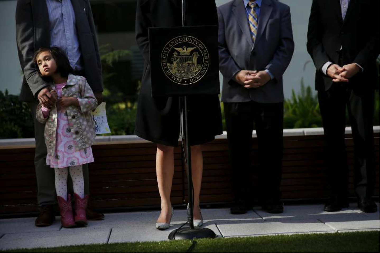 Photo Cred: Lea Suzuki, The ChronicleZahra Sayed (left) stands with her father during the opening ceremony for the 1400 Mission housing project in 2015.