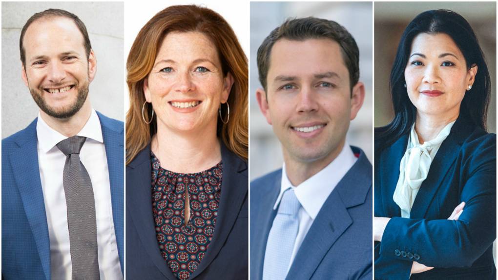 Candidates for San Francisco District Attorney (from L-R): Chesa Boudin, Suzy Loftus, Leif Dautch and Nancy Tung. (Photos courtesy of the campaigns)