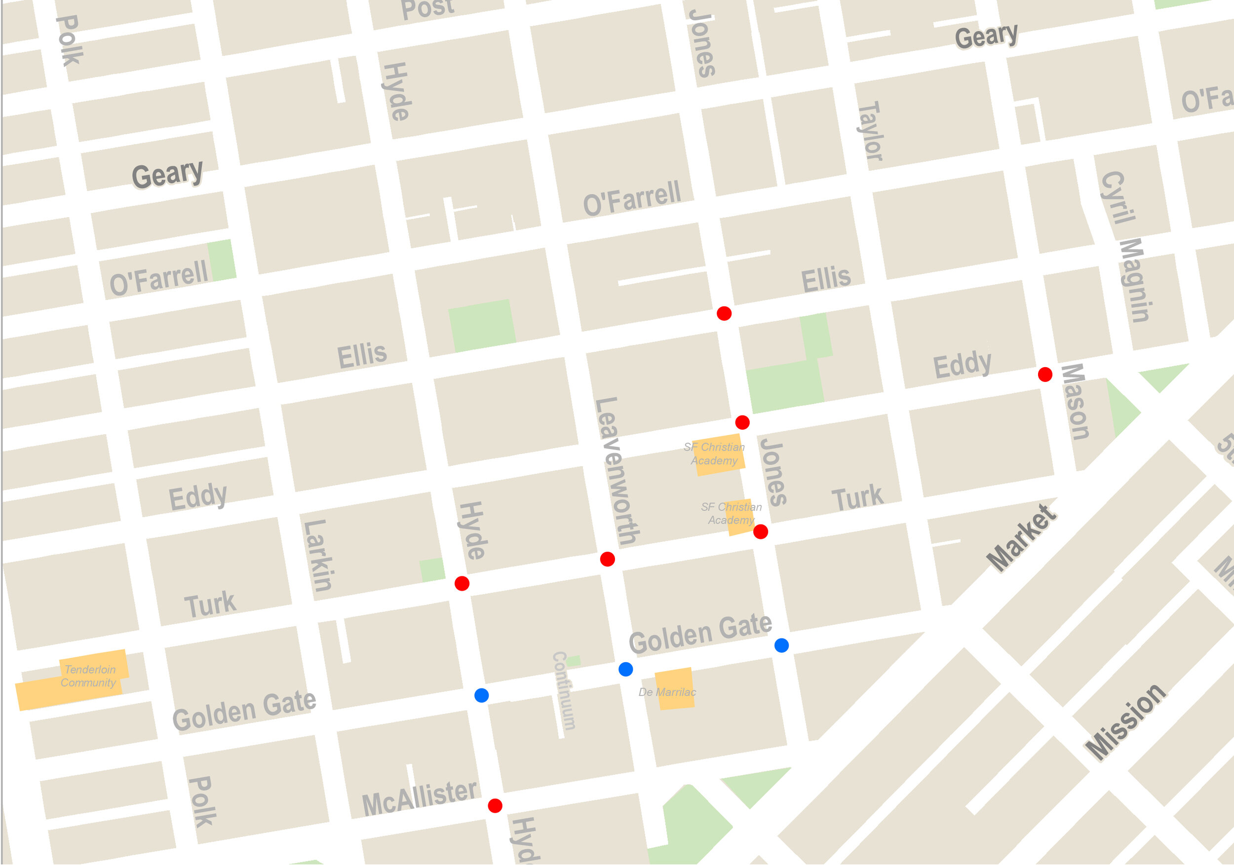Oct 2019 -SFMTA map of implemented intersection changes