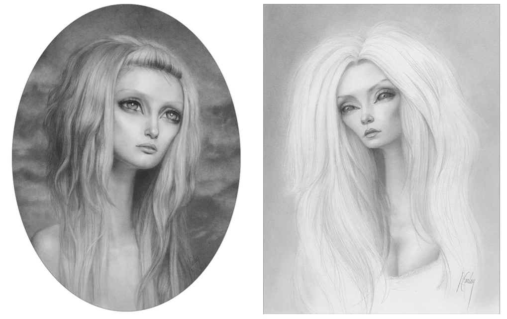 "Awaiting..." graphite on bristol board and "Aprella" graphite on bristol board ©Lori Earley