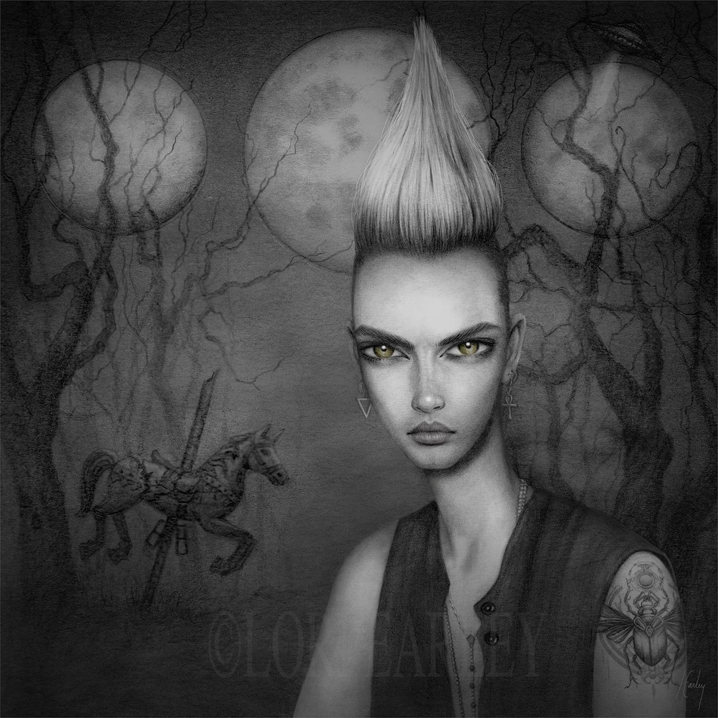 "Ilia - No Content" Graphite drawing on bristol board, 14" x 14" ©2025 Lori Earley