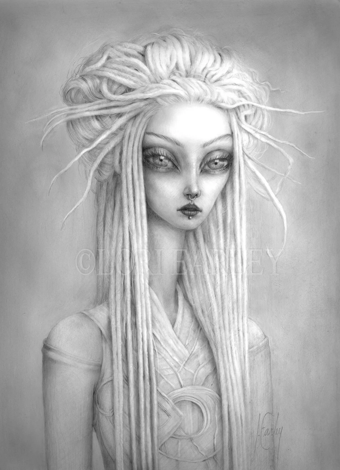 "Alaiya" Rendered graphite drawing on acid-free paper, 12" x 9" ©2026
