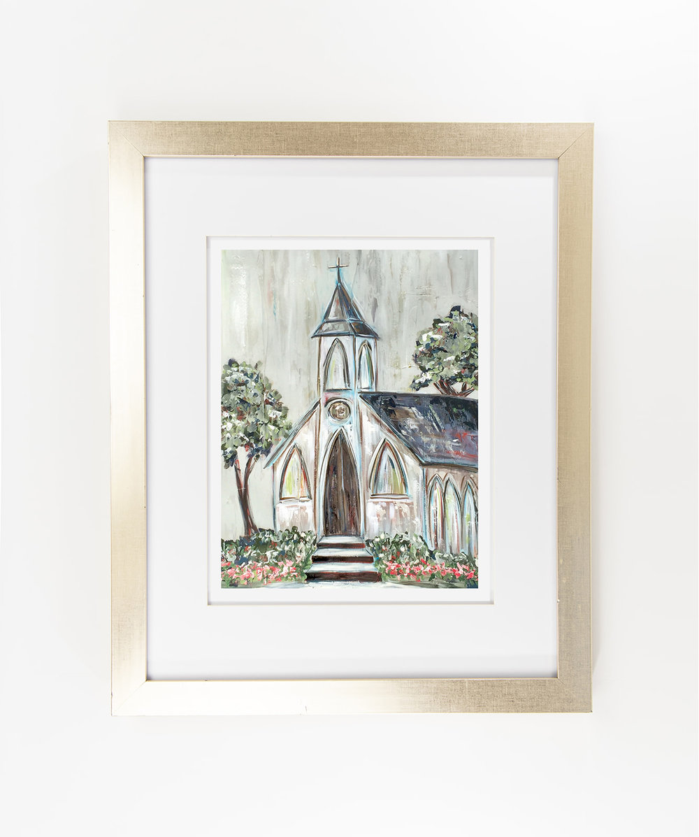Come On In white church painting 11x14 fine art print — Erika Roberts  Studio