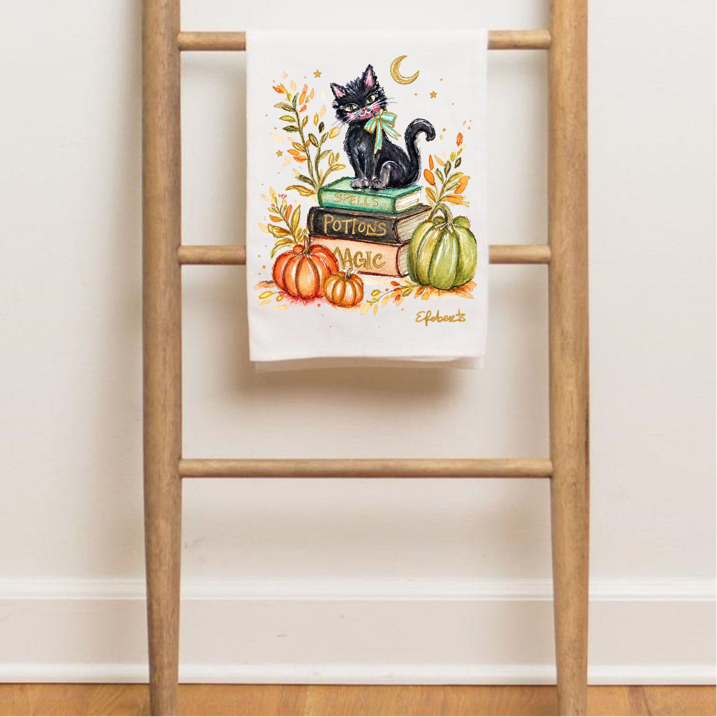 Black Cat and Book Stacks Towel Mockup.jpg