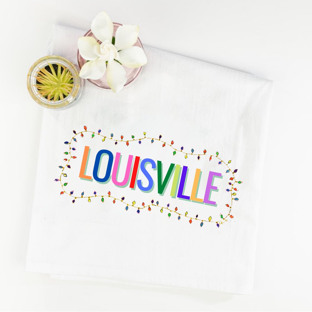 Louisville Holiday Lights Tea Towel — Erika Roberts Studio