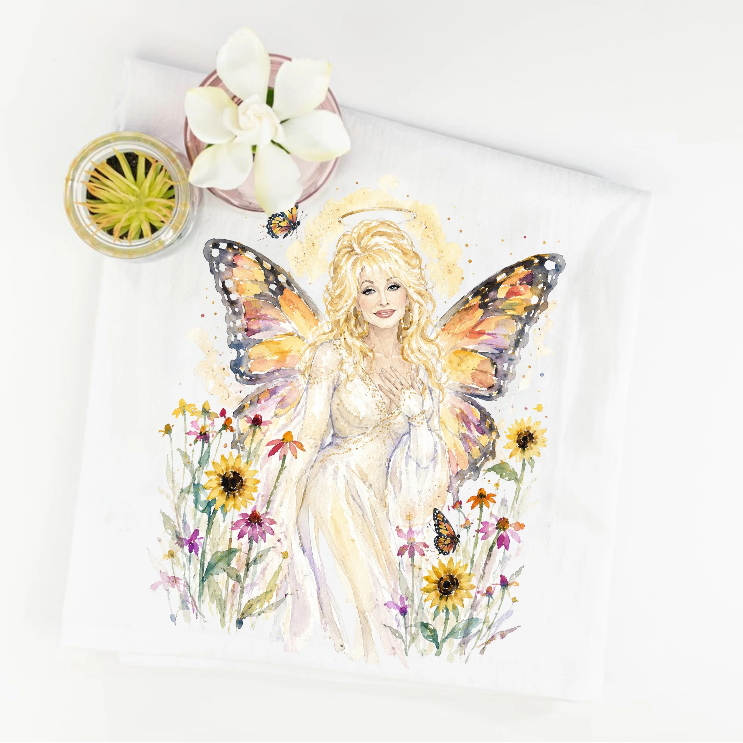Saint Dolly of Rhinestones and Rainbows Tea Towel
