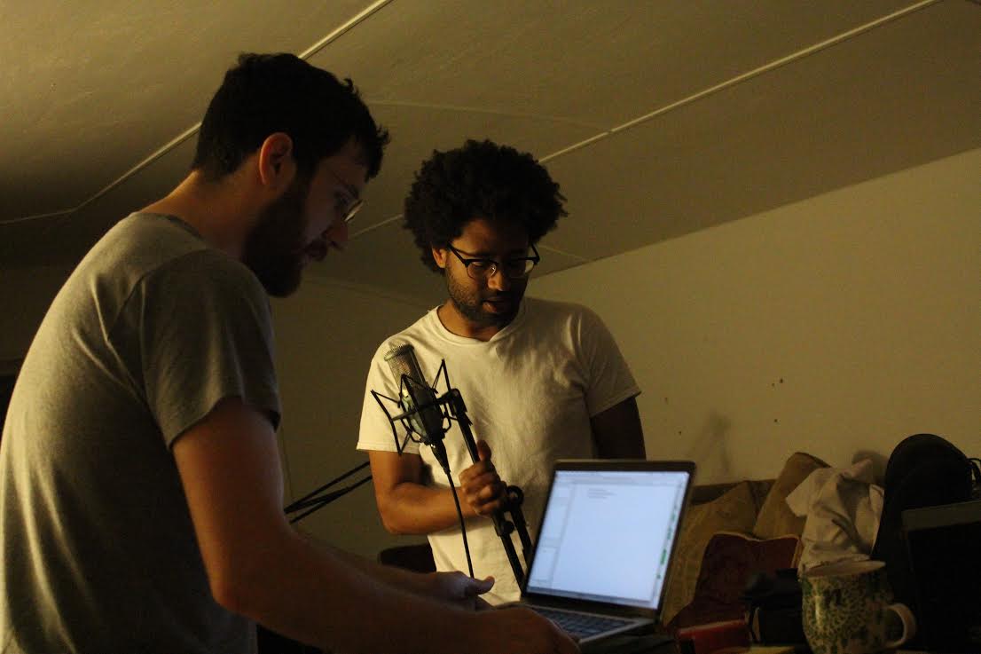Colin Winnette recording with Spiderweb's podcast producer, Frank Darko | 2016 | photo by courtney marie