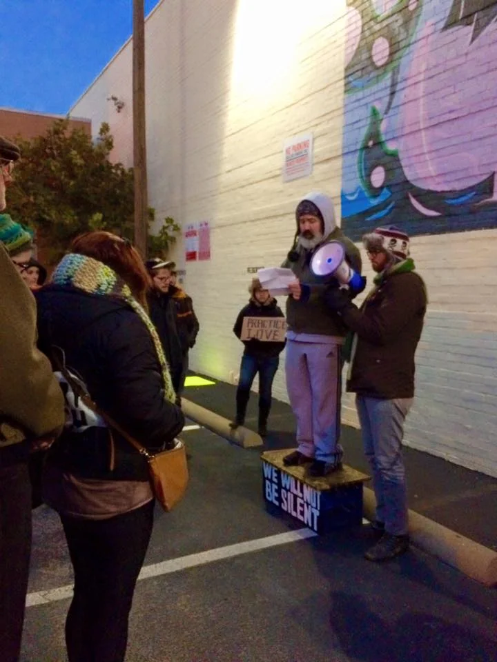 Paul Koniecki at the very cold Poetry March December 2016