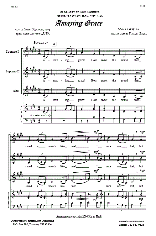 Amazing Grace, Sheet Music