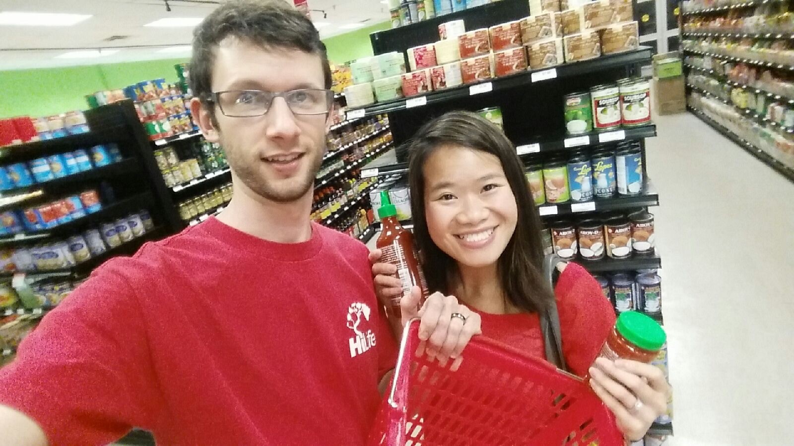 Back in 2014, when we had just moved to Florida, one of our first outings after we arrived was a trip to the Asian market for Sriracha, garlic chili, and fish sauce. The fish sauce is unfortunately not visible. 