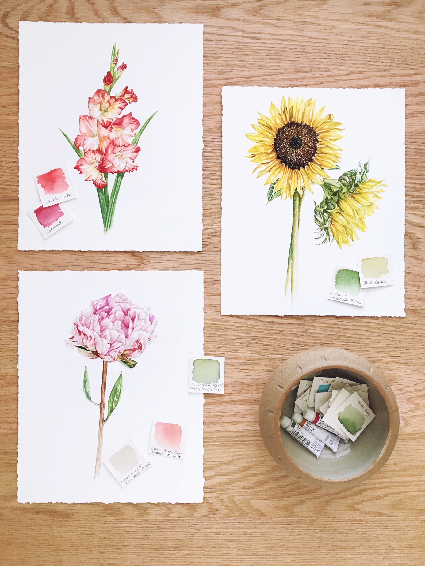 Gladiolus, Peony, & Sunflowers - These are art prints that are available in my shop.
