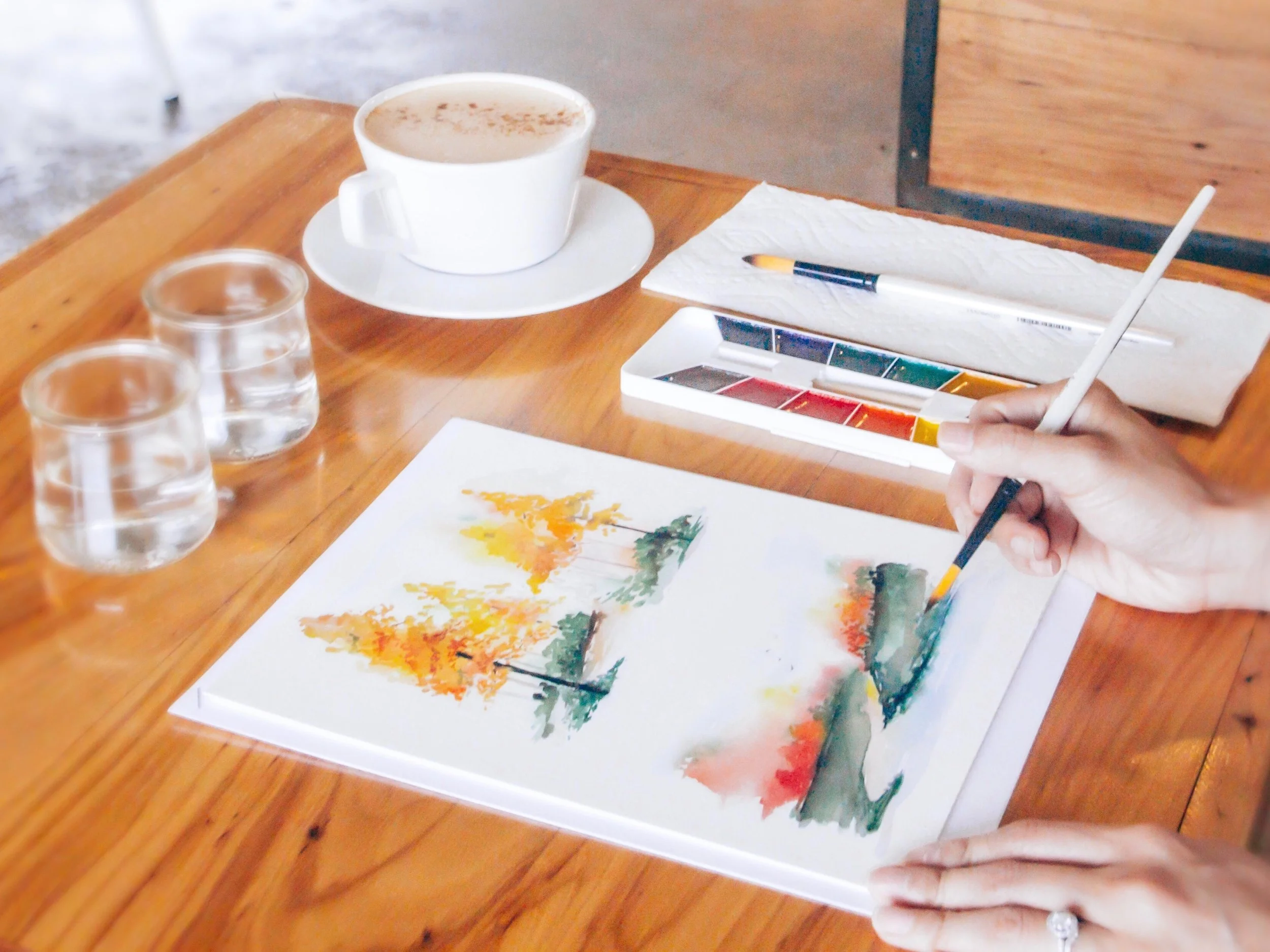 Fall Foliage &amp; Landscape Watercolor Workshop at Airship Coffee