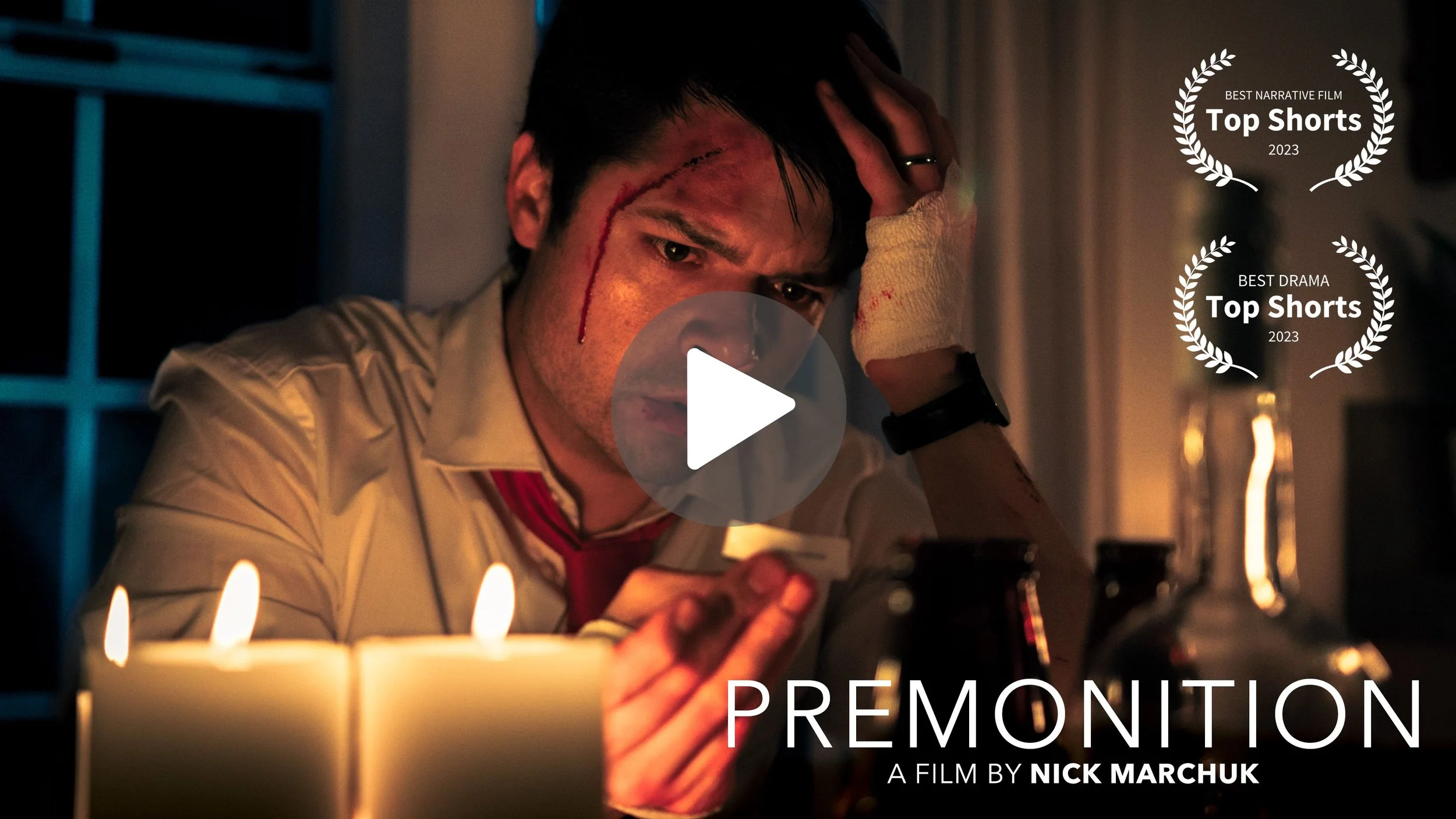 PREMONITION • A psychological drama exploring fate, control, and self-destruction as a man's life unravels through cryptic fortunes that predict his immediate future. Winner of Best Narrative and Best Drama at Top Shorts Film Festival (2023). • 2023 