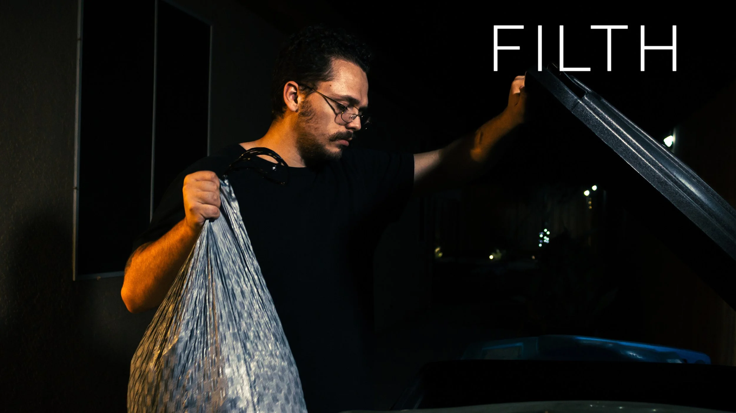 FILTH • When taking out the trash, a man becomes perplexed by a peculiar rattle that emits from his garbage. • 2021 | Horror, Thriller | 3m