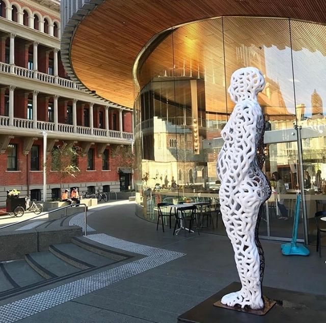 Entitlement 2 is outside of the @cityofperthlibrary in @cathedralsquare until the 21st July. The sun is out so its a perfect time to go exploring in your city&rsquo;s Historic Heart! ❤️ Over several weeks this life-sized human effigy builds itself fr