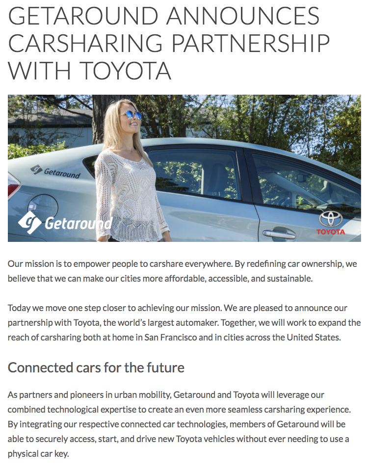 Getaround announces carsharing partnership with Toyota