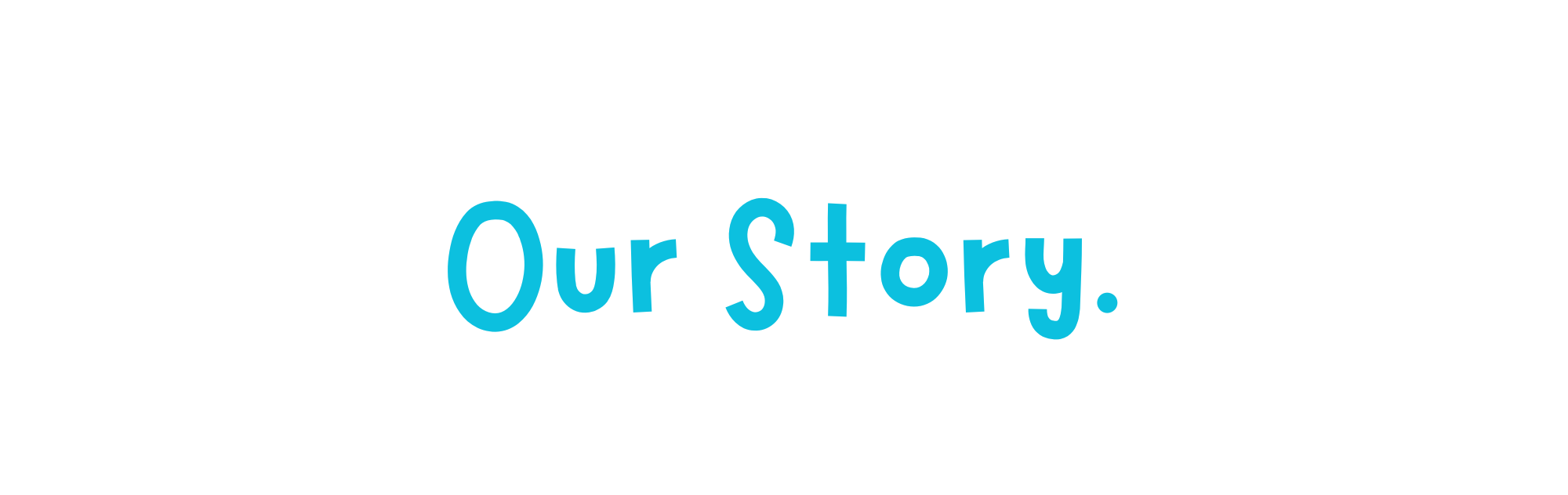 A logo with the words "Our Story" in blue font and a black background.