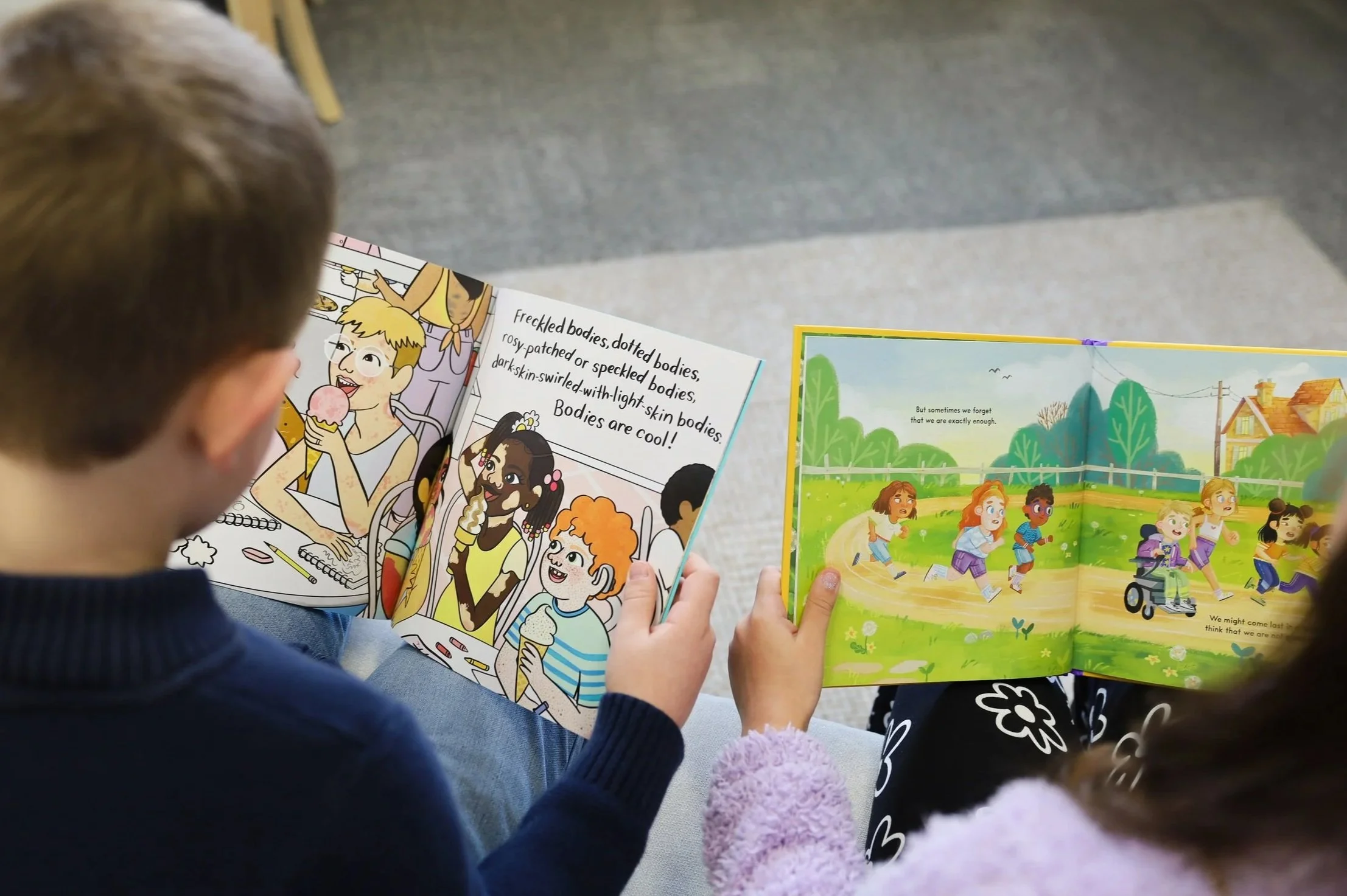 Children reading body positive children's picture books