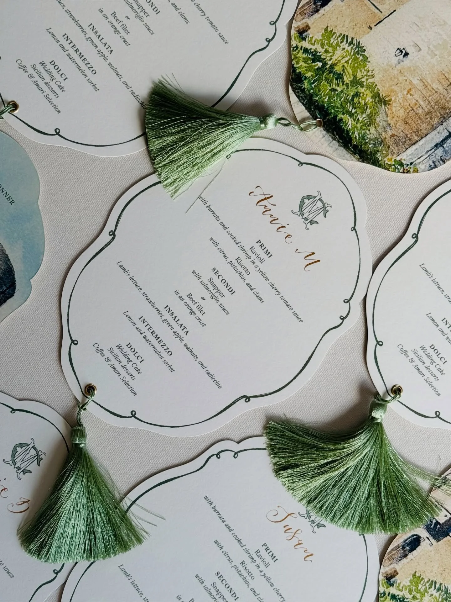 Why opt for die cut custom menus?

Menus are a favourite part of my work, I love to know what your guests will be eating!

They offer a thoughtful, tactile touch to destination wedding tablescapes, transforming each place setting that your guests wil