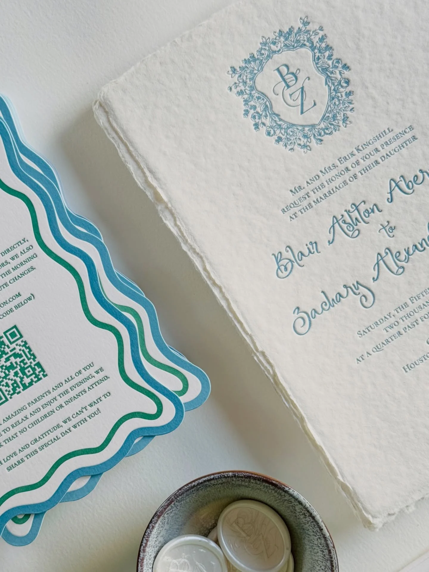 Monograms are having a real luxury moment, it becomes part of your story &mdash; a symbol of two names, one celebration, and a day your guests will never forget.

Here it&rsquo;s pressed into soft cotton paper and sealed in wax, but the beauty of a b