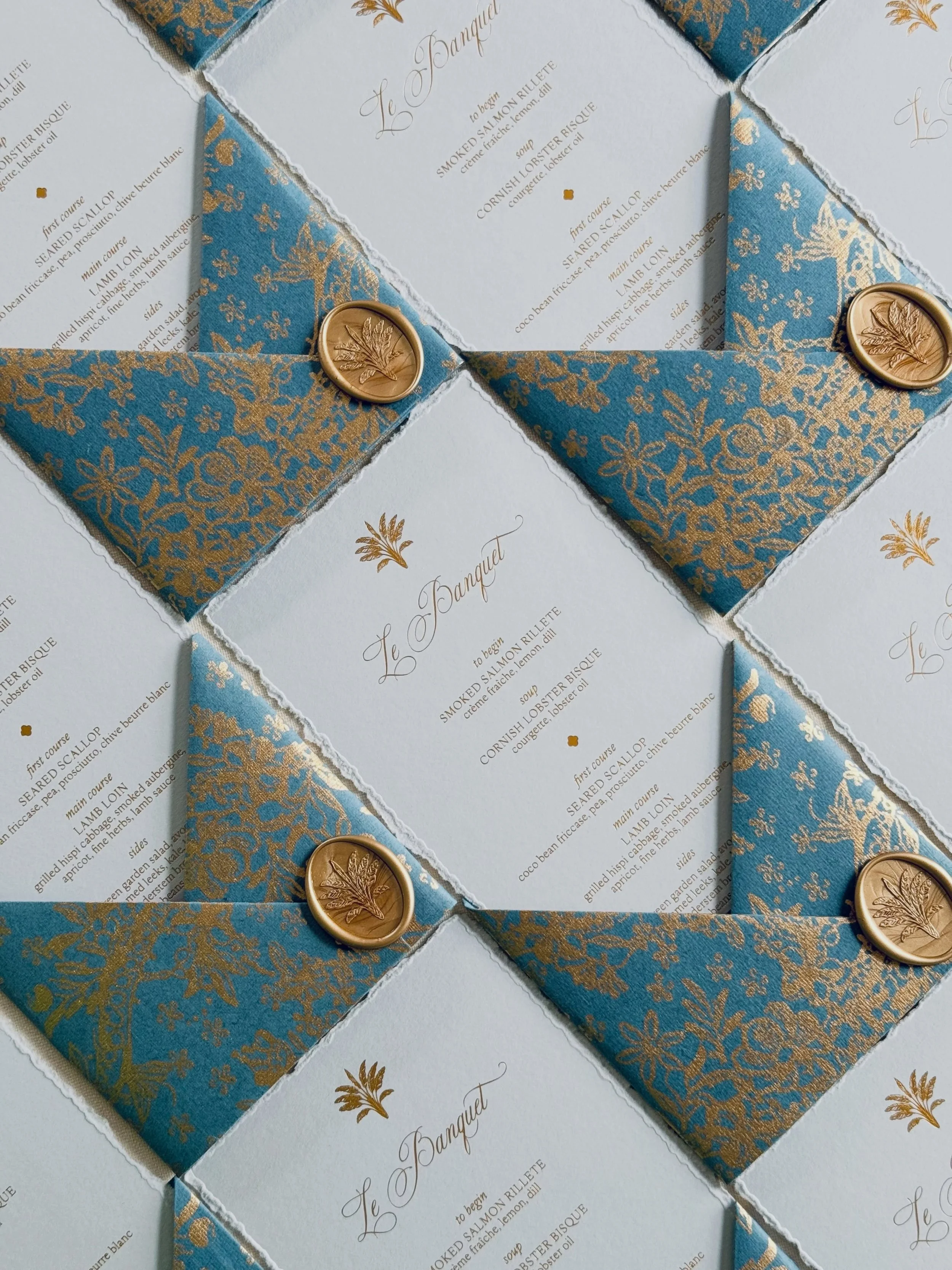 Make your dining a special occasion&mdash;foiled menu jackets for the finest feast&mdash;sealed with a gold palm