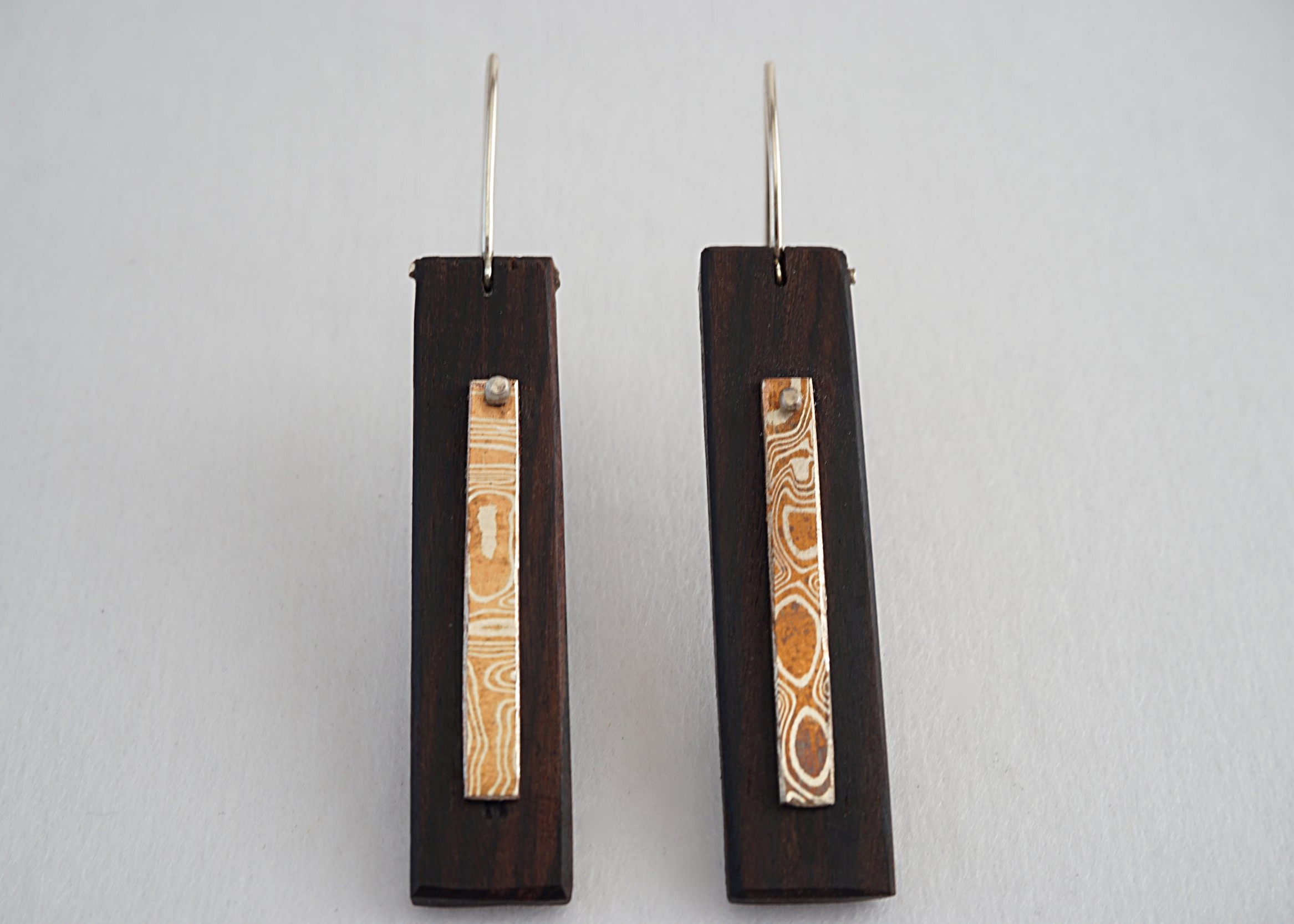 Mokume-gane and bolivian rosewood earrings