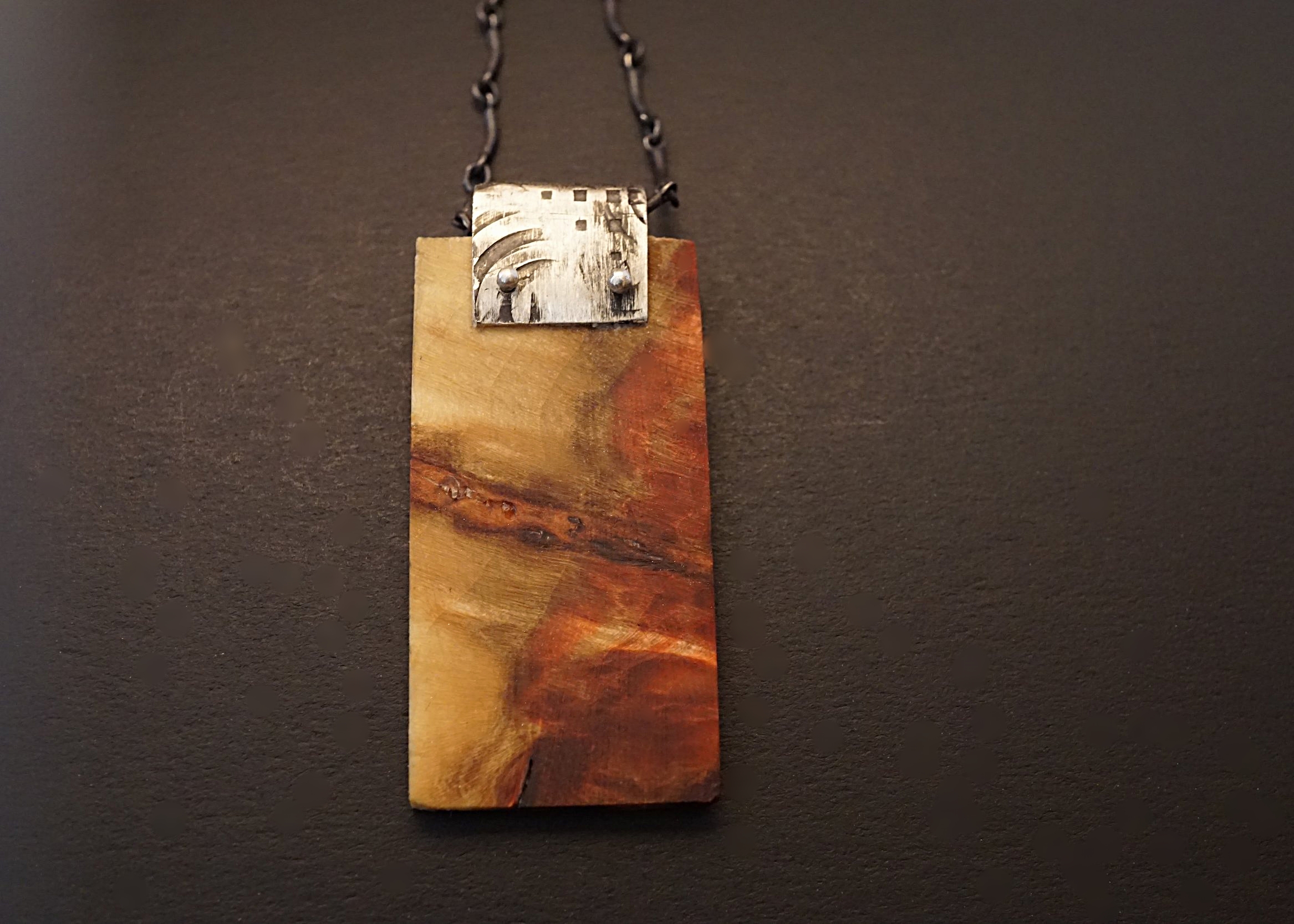 Box elder pendant with hand stamped sterling silver