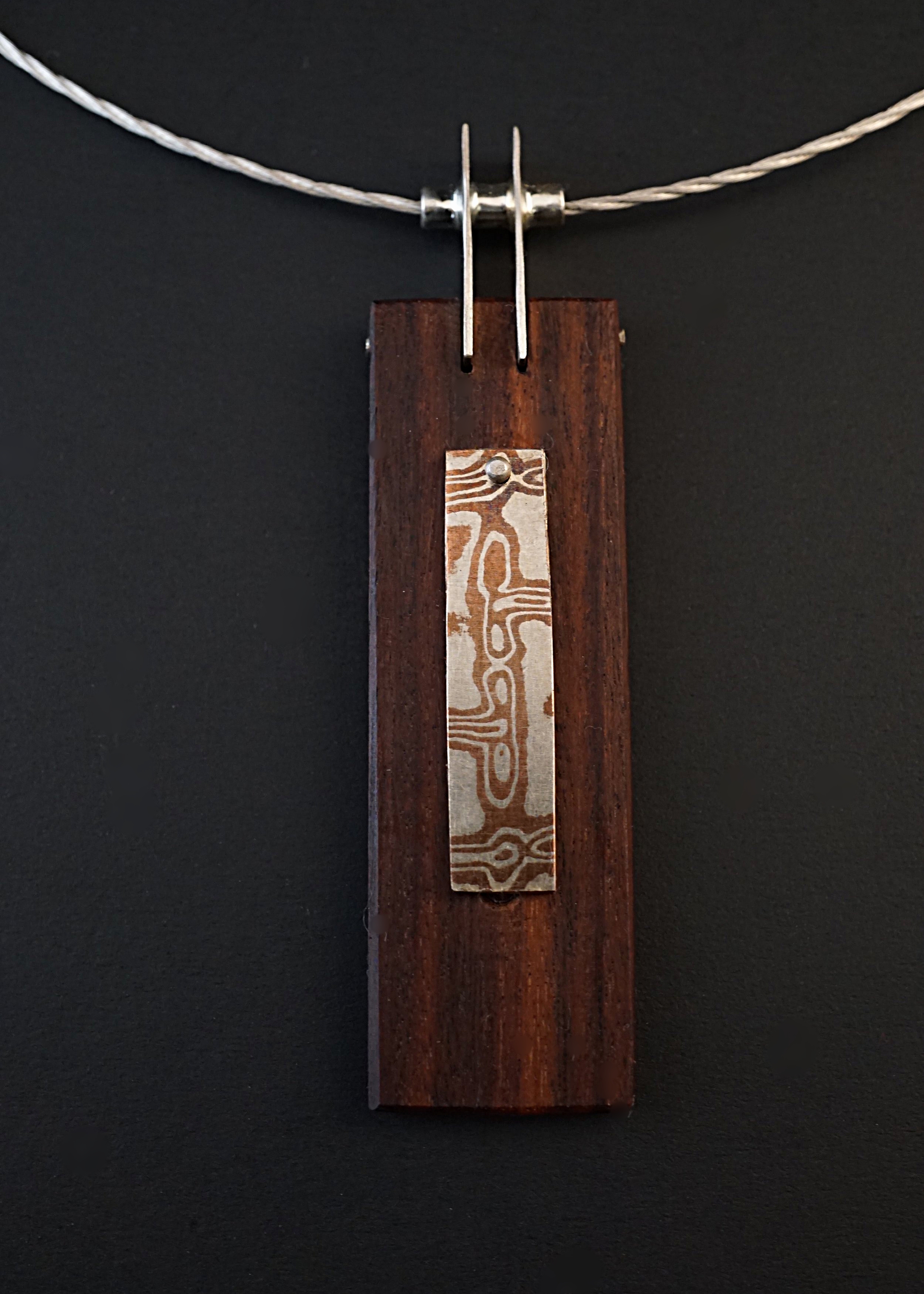 Mokume-gane and bolivian rosewood pendant