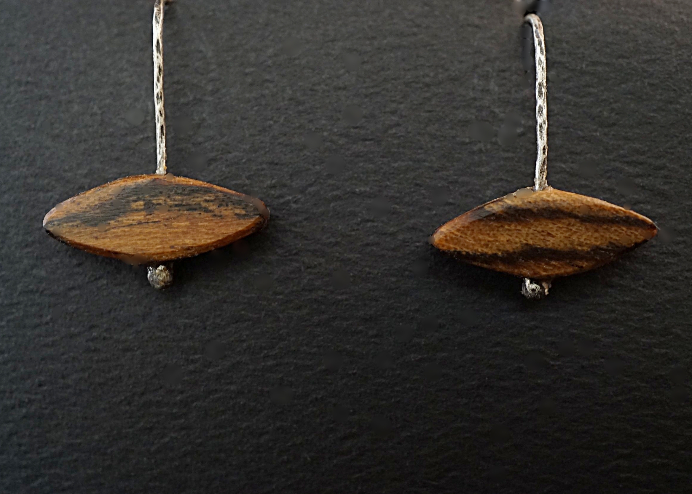 Bocote and hammered sterling silver earrings