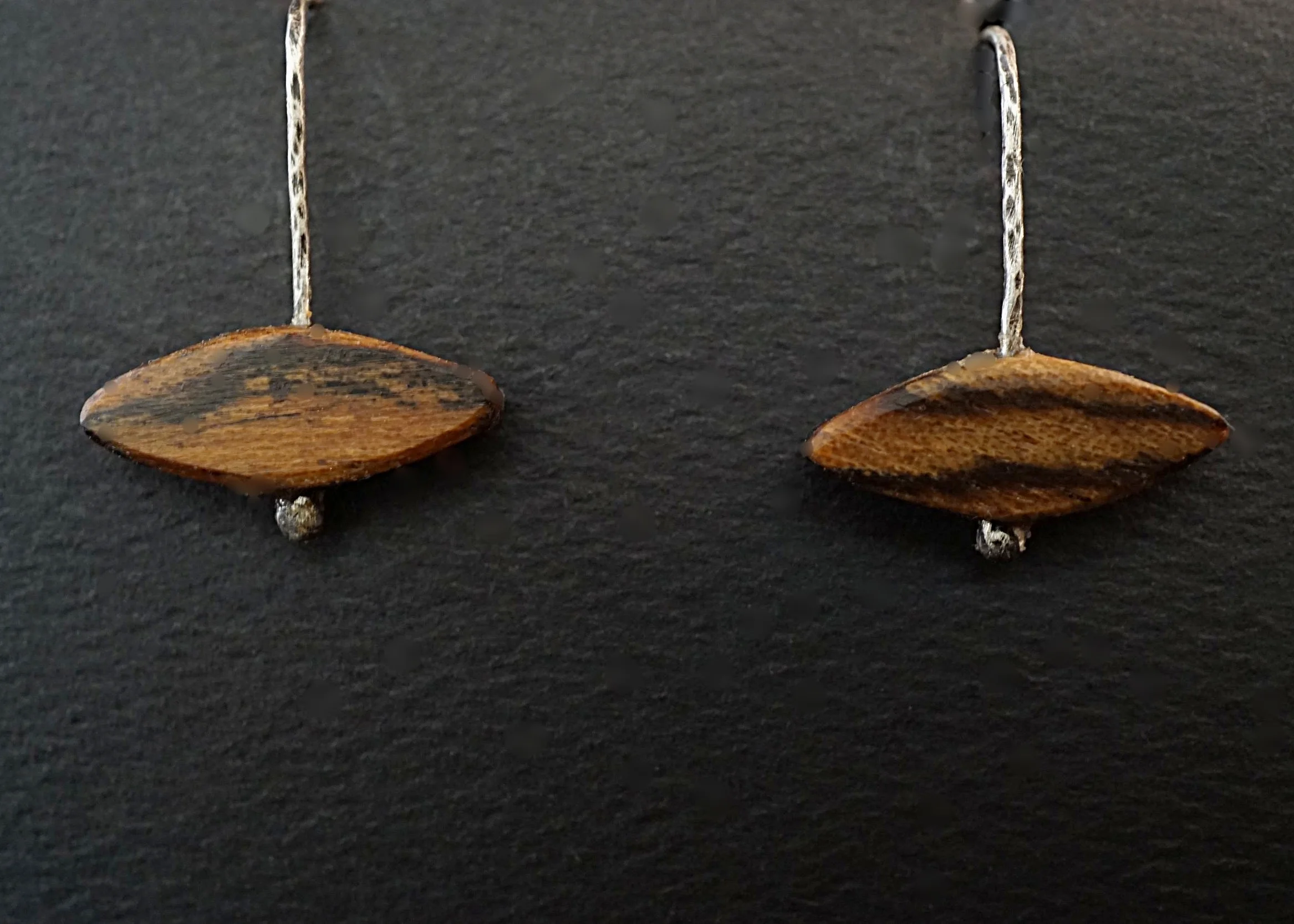 Bocote and hammered sterling silver earrings