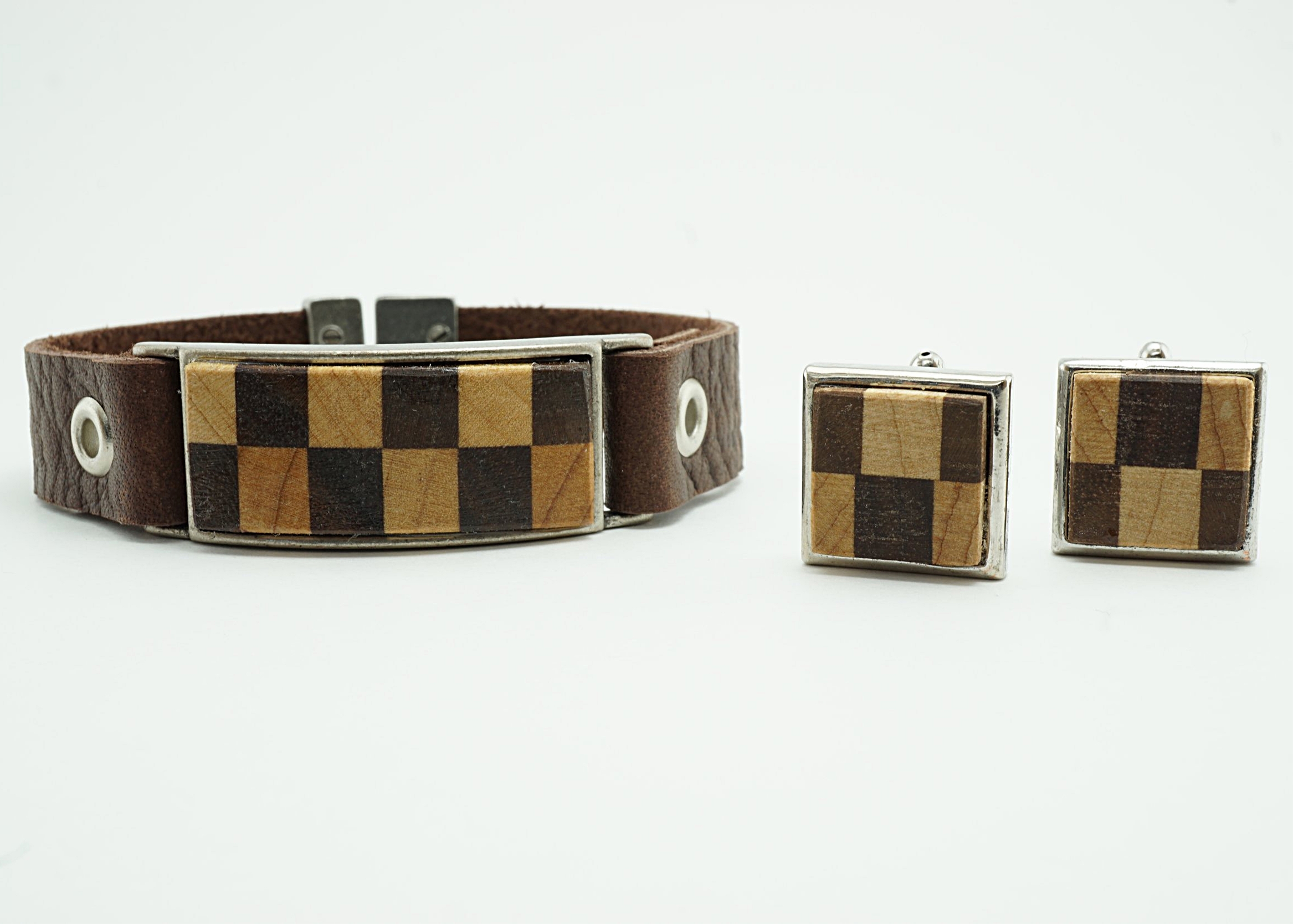 Walnut and maple bracelet and cuff links